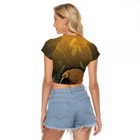New Zealand Kiwi Bird Raglan Cropped T Shirt Silver Fern Mix Maori Pattern LT05 - Polynesian Pride