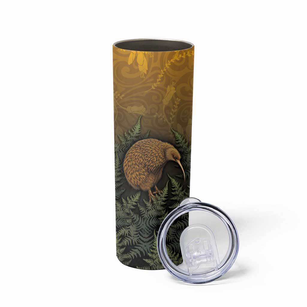 New Zealand Kiwi Bird Skinny Tumbler Silver Fern Mix Maori Pattern