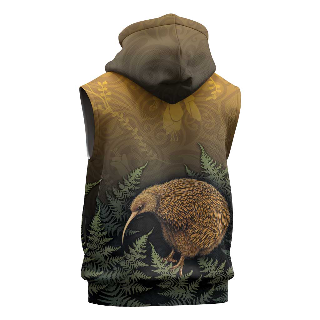 New Zealand Kiwi Bird Sleeveless Hoodie Silver Fern Mix Maori Pattern