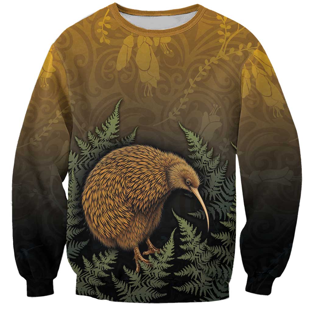 New Zealand Kiwi Bird Sweatshirt Silver Fern Mix Maori Pattern