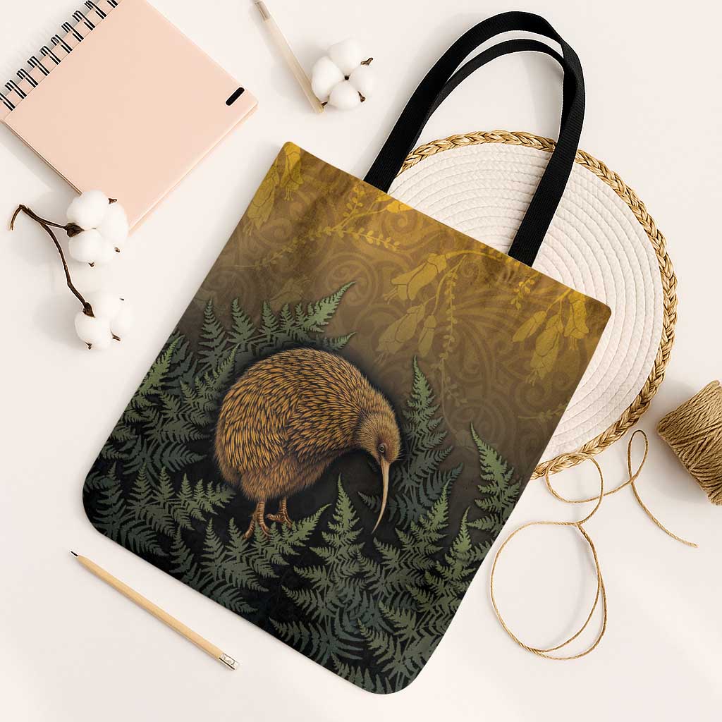 New Zealand Kiwi Bird Tote Bag Silver Fern Mix Maori Pattern