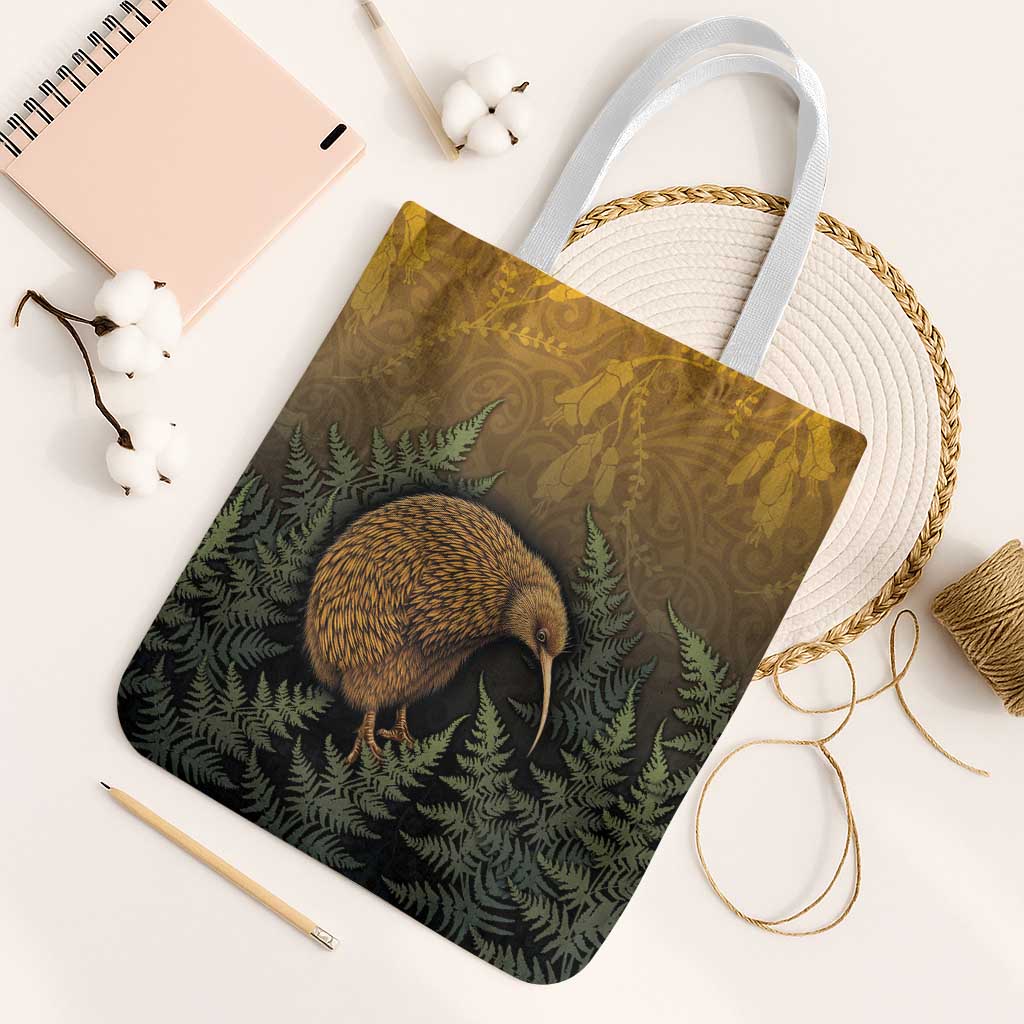 New Zealand Kiwi Bird Tote Bag Silver Fern Mix Maori Pattern