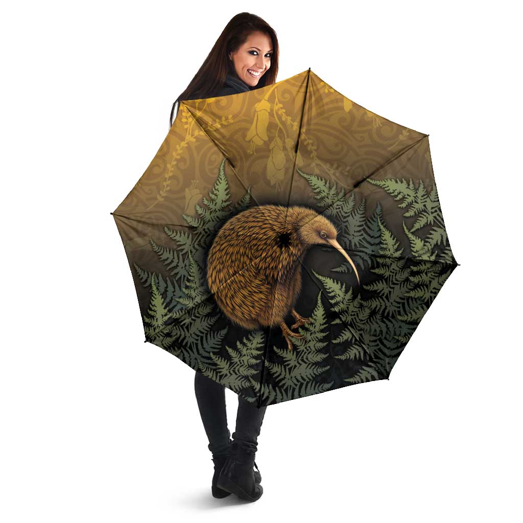 New Zealand Kiwi Bird Umbrella Silver Fern Mix Maori Pattern