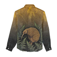 New Zealand Kiwi Bird Women Casual Shirt Silver Fern Mix Maori Pattern