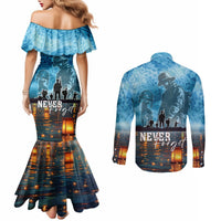 Hawaii Memorial Day Lantern Floating Couples Matching Mermaid Dress and Long Sleeve Button Shirt Always In Our Hearts