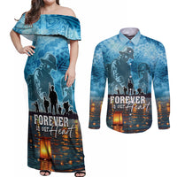 Hawaii Memorial Day Lantern Floating Couples Matching Off Shoulder Maxi Dress and Long Sleeve Button Shirt Always In Our Hearts