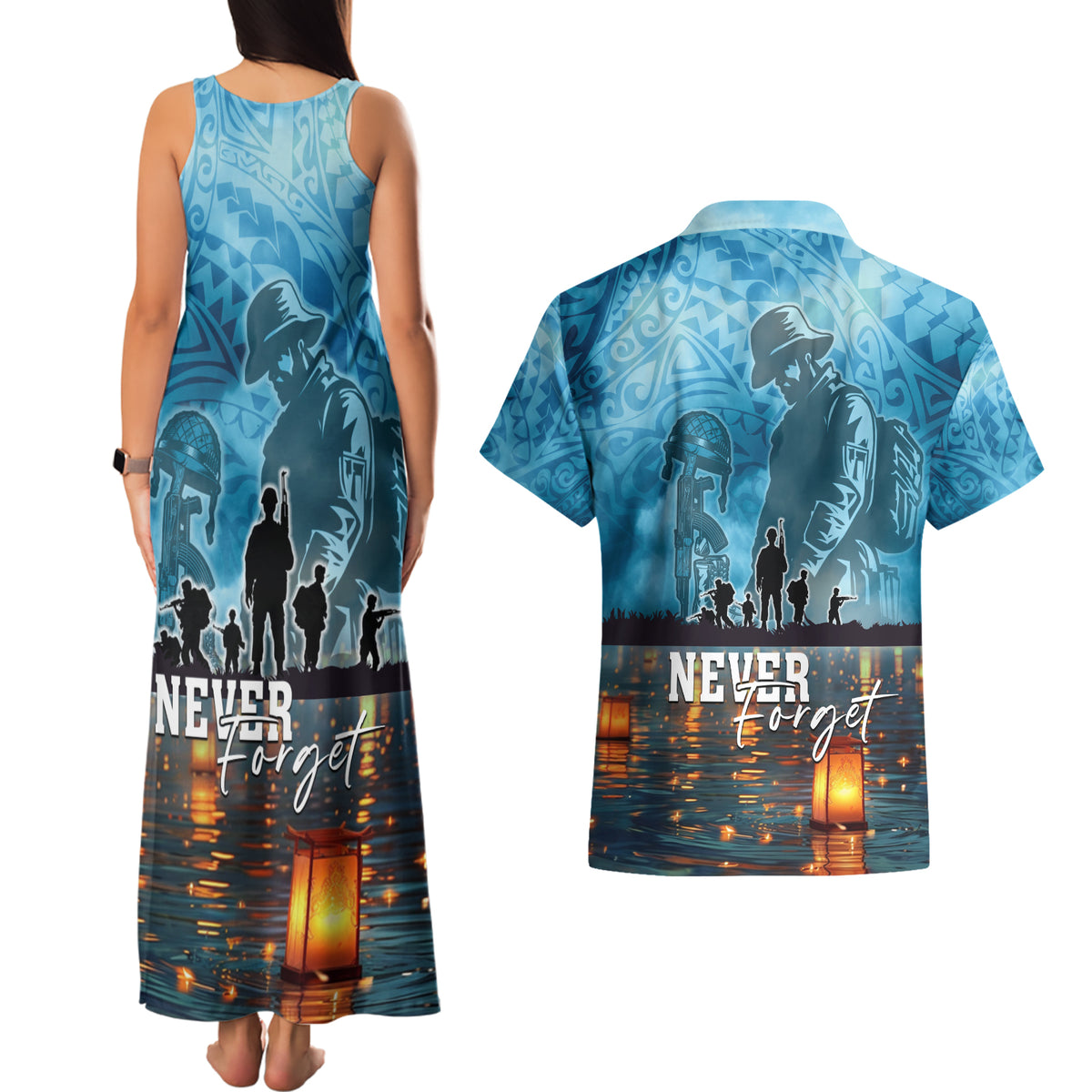 Hawaii Memorial Day Lantern Floating Couples Matching Tank Maxi Dress and Hawaiian Shirt Always In Our Hearts