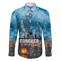 Hawaii Memorial Day Lantern Floating Family Matching Long Sleeve Bodycon Dress and Hawaiian Shirt Always In Our Hearts LT05 Dad's Shirt - Long Sleeve Blue - Polynesian Pride