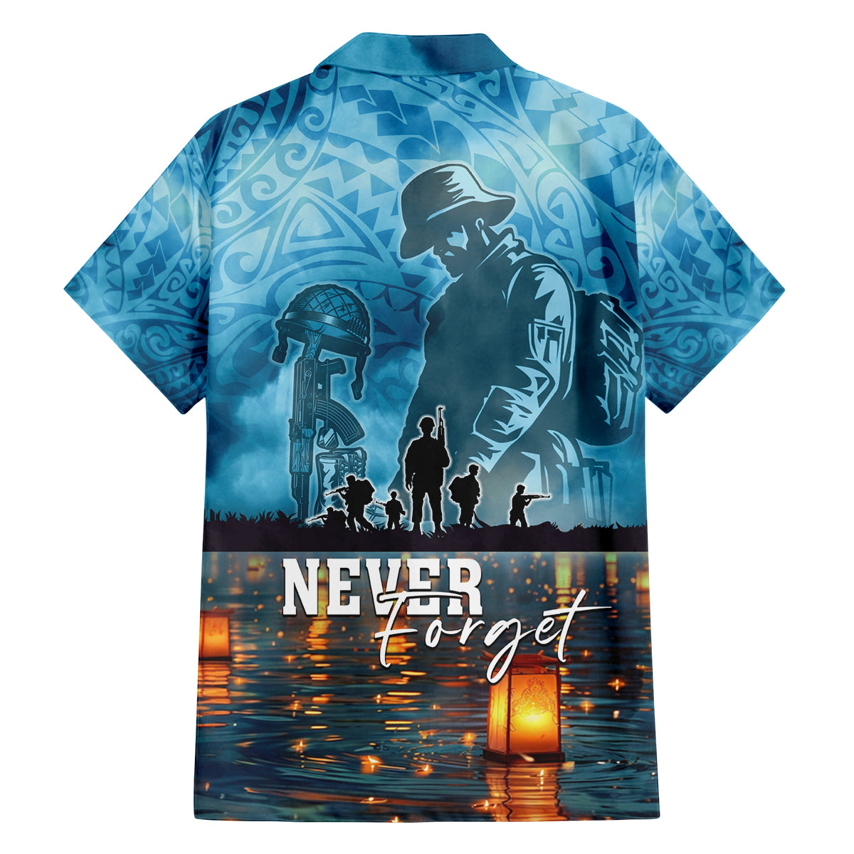 Hawaii Memorial Day Lantern Floating Family Matching Off The Shoulder Long Sleeve Dress and Hawaiian Shirt Always In Our Hearts LT05 - Polynesian Pride