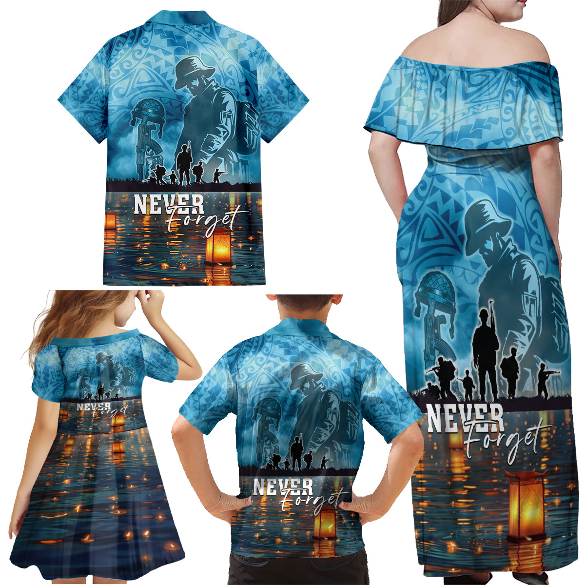 Hawaii Memorial Day Lantern Floating Family Matching Off Shoulder Maxi Dress and Hawaiian Shirt Always In Our Hearts LT05 - Polynesian Pride