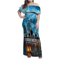 Hawaii Memorial Day Lantern Floating Family Matching Off Shoulder Maxi Dress and Hawaiian Shirt Always In Our Hearts LT05 Mom's Dress Blue - Polynesian Pride