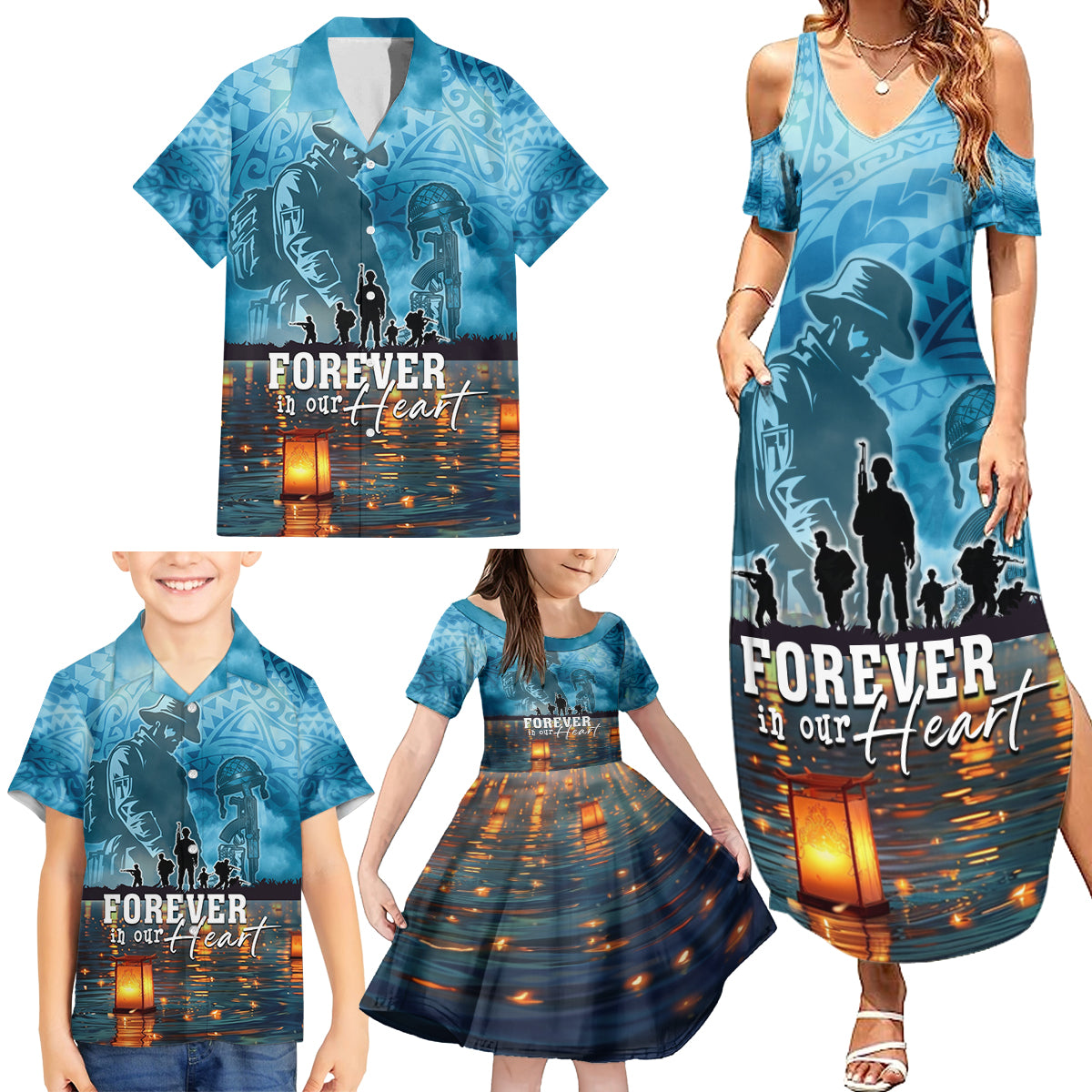 Hawaii Memorial Day Lantern Floating Family Matching Summer Maxi Dress and Hawaiian Shirt Always In Our Hearts LT05 - Polynesian Pride