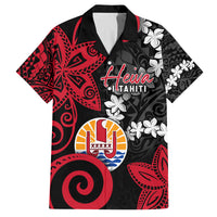 Tahiti Heiva Festival Family Matching Tank Maxi Dress and Hawaiian Shirt Floral Pattern With Coat Of Arms LT05 Dad's Shirt - Short Sleeve Black - Polynesian Pride