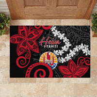 Tahiti Heiva Festival Rubber Doormat Floral Pattern With Coat Of Arms