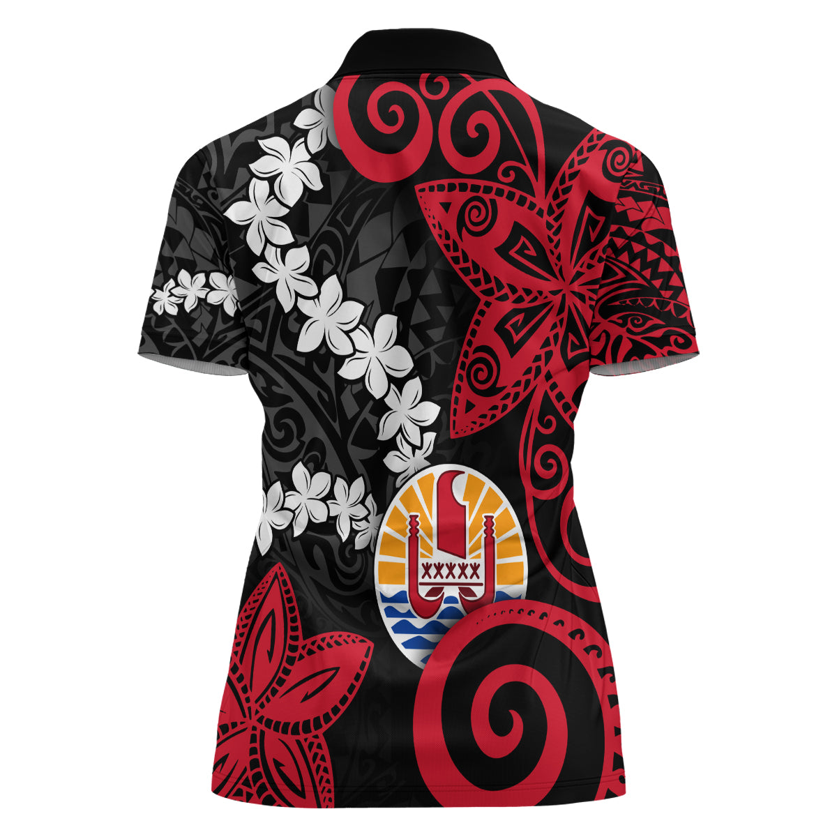 Tahiti Heiva Festival Women Polo Shirt Floral Pattern With Coat Of Arms LT05 - Polynesian Pride