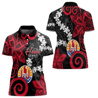 Tahiti Heiva Festival Women Polo Shirt Floral Pattern With Coat Of Arms LT05 - Polynesian Pride