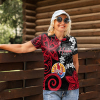 Tahiti Heiva Festival Women Polo Shirt Floral Pattern With Coat Of Arms LT05 - Polynesian Pride