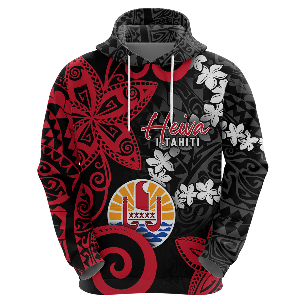 Tahiti Heiva Festival Zip Hoodie Floral Pattern With Coat Of Arms