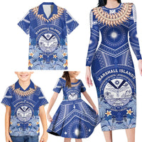 Marshall Islands Jemenei Day Family Matching Long Sleeve Bodycon Dress and Hawaiian Shirt Polynesian Tribal Tattoo Seashell Necklace LT05 - Polynesian Pride