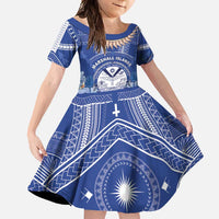 Marshall Islands Jemenei Day Family Matching Mermaid Dress and Hawaiian Shirt Polynesian Tribal Tattoo Seashell Necklace LT05 Daughter's Dress Blue - Polynesian Pride