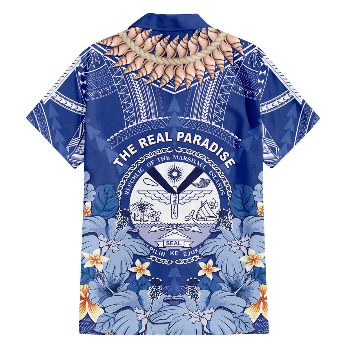 Marshall Islands Jemenei Day Family Matching Off The Shoulder Long Sleeve Dress and Hawaiian Shirt Polynesian Tribal Tattoo Seashell Necklace LT05 - Polynesian Pride
