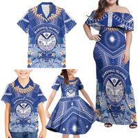 Marshall Islands Jemenei Day Family Matching Off Shoulder Maxi Dress and Hawaiian Shirt Polynesian Tribal Tattoo Seashell Necklace LT05 - Polynesian Pride