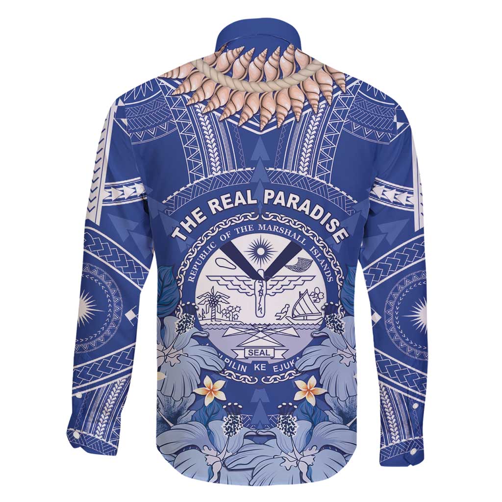 Marshall Islands Jemenei Day Family Matching Off Shoulder Short Dress and Hawaiian Shirt Polynesian Tribal Tattoo Seashell Necklace LT05 - Polynesian Pride