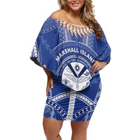Marshall Islands Jemenei Day Family Matching Off Shoulder Short Dress and Hawaiian Shirt Polynesian Tribal Tattoo Seashell Necklace LT05 Mom's Dress Blue - Polynesian Pride