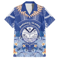 Marshall Islands Jemenei Day Family Matching Puletasi and Hawaiian Shirt Polynesian Tribal Tattoo Seashell Necklace LT05 Dad's Shirt - Short Sleeve Blue - Polynesian Pride