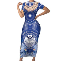Marshall Islands Jemenei Day Family Matching Short Sleeve Bodycon Dress and Hawaiian Shirt Polynesian Tribal Tattoo Seashell Necklace LT05 Mom's Dress Blue - Polynesian Pride