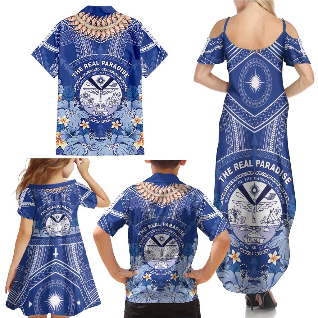 Marshall Islands Jemenei Day Family Matching Summer Maxi Dress and Hawaiian Shirt Polynesian Tribal Tattoo Seashell Necklace LT05 - Polynesian Pride