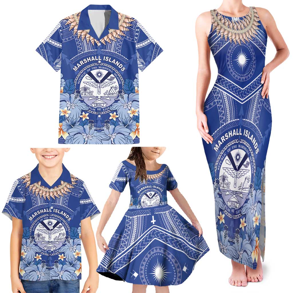 Marshall Islands Jemenei Day Family Matching Tank Maxi Dress and Hawaiian Shirt Polynesian Tribal Tattoo Seashell Necklace LT05 - Polynesian Pride