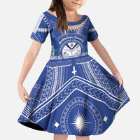 Marshall Islands Jemenei Day Kid Short Sleeve Dress Polynesian Tribal Tattoo Seashell Necklace