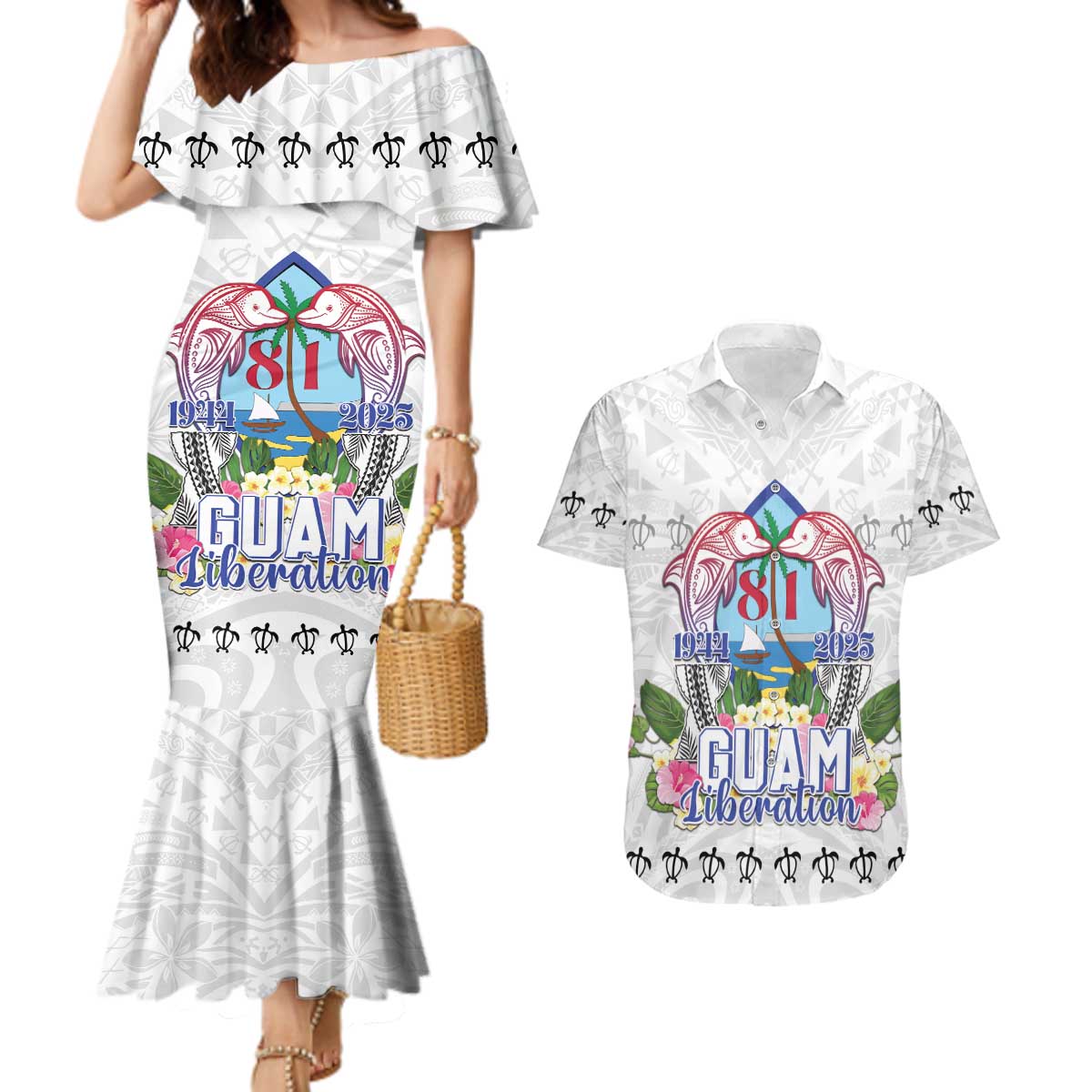 Guam Chamorro Liberation Day Couples Matching Mermaid Dress and Hawaiian Shirt 81st Anniversary LT05