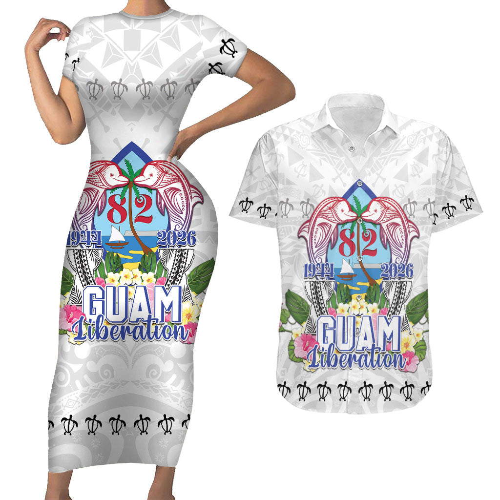Guam Chamorro Liberation Day Couples Matching Short Sleeve Bodycon Dress and Hawaiian Shirt 82nd Anniversary LT05 White - Polynesian Pride