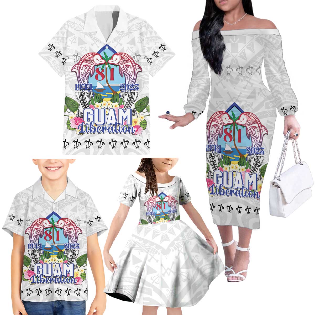 Guam Chamorro Liberation Day Family Matching Off The Shoulder Long Sleeve Dress and Hawaiian Shirt 81st Anniversary LT05 - Polynesian Pride