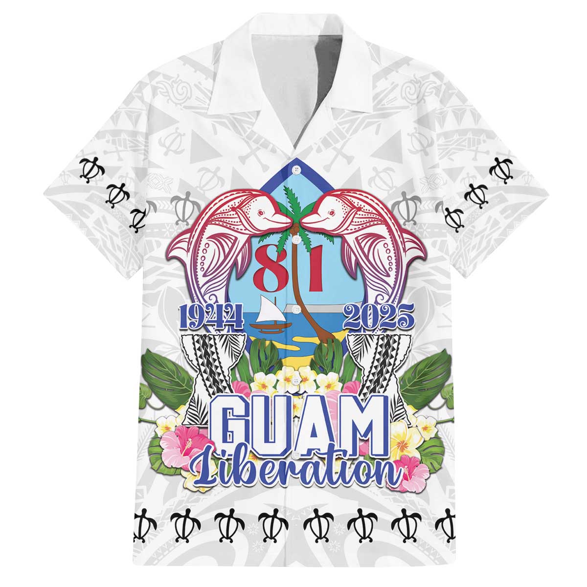 Guam Chamorro Liberation Day Family Matching Off The Shoulder Long Sleeve Dress and Hawaiian Shirt 81st Anniversary LT05 Dad's Shirt - Short Sleeve White - Polynesian Pride