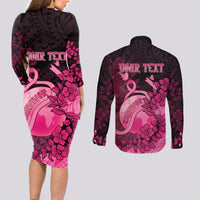 Personalised Cancer Fighter Couples Matching Long Sleeve Bodycon Dress and Long Sleeve Button Shirt I Beat Cancer