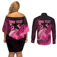 Personalised Cancer Fighter Couples Matching Off Shoulder Short Dress and Long Sleeve Button Shirt I Beat Cancer