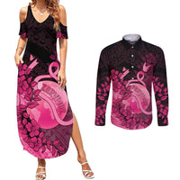 Personalised Cancer Fighter Couples Matching Summer Maxi Dress and Long Sleeve Button Shirt I Beat Cancer
