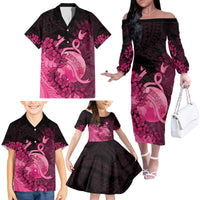 Personalised Cancer Fighter Family Matching Off The Shoulder Long Sleeve Dress and Hawaiian Shirt I Beat Cancer LT05 - Polynesian Pride
