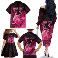Personalised Cancer Fighter Family Matching Off The Shoulder Long Sleeve Dress and Hawaiian Shirt I Beat Cancer LT05 - Polynesian Pride