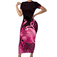 Personalised Cancer Fighter Family Matching Short Sleeve Bodycon Dress and Hawaiian Shirt I Beat Cancer LT05 Mom's Dress Pink - Polynesian Pride