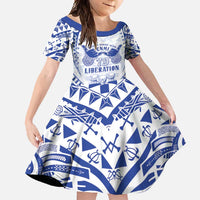 Northern Mariana Islands Liberation Day Family Matching Mermaid Dress and Hawaiian Shirt 79th Anniversary LT05 Daughter's Dress Blue - Polynesian Pride