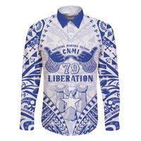 Northern Mariana Islands Liberation Day Family Matching Mermaid Dress and Hawaiian Shirt 79th Anniversary LT05 Dad's Shirt - Long Sleeve Blue - Polynesian Pride