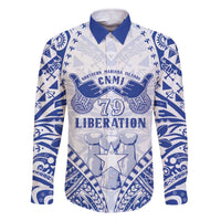 Northern Mariana Islands Liberation Day Family Matching Off The Shoulder Long Sleeve Dress and Hawaiian Shirt 79th Anniversary LT05 Dad's Shirt - Long Sleeve Blue - Polynesian Pride