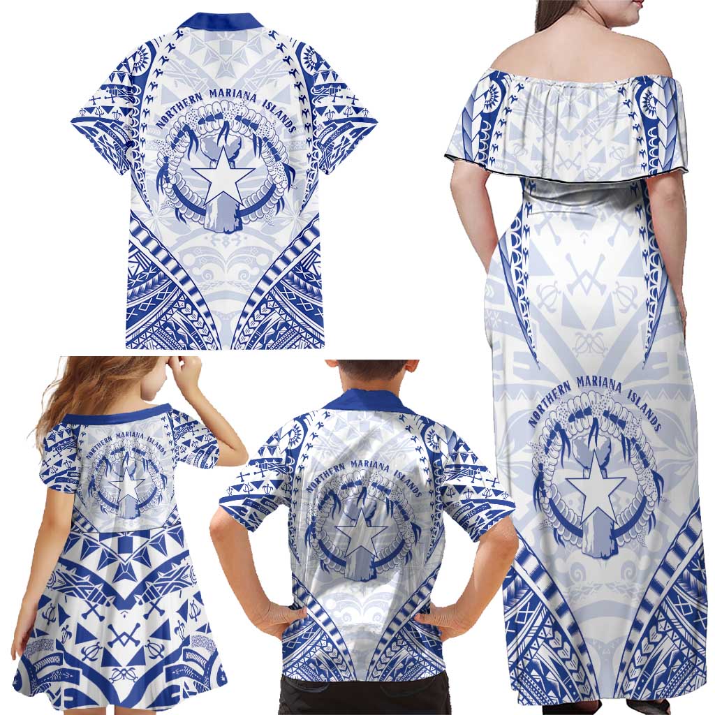 Northern Mariana Islands Liberation Day Family Matching Off Shoulder Maxi Dress and Hawaiian Shirt 79th Anniversary LT05 - Polynesian Pride
