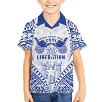 Northern Mariana Islands Liberation Day Family Matching Off Shoulder Maxi Dress and Hawaiian Shirt 79th Anniversary LT05 Son's Shirt Blue - Polynesian Pride