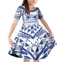 Northern Mariana Islands Liberation Day Family Matching Off Shoulder Short Dress and Hawaiian Shirt 79th Anniversary LT05 Daughter's Dress Blue - Polynesian Pride