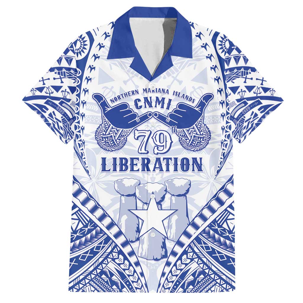 Northern Mariana Islands Liberation Day Family Matching Summer Maxi Dress and Hawaiian Shirt 79th Anniversary LT05 Dad's Shirt - Short Sleeve Blue - Polynesian Pride